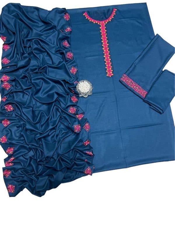 Blue 3 Piece Women Unstiched Suit Embroided 2