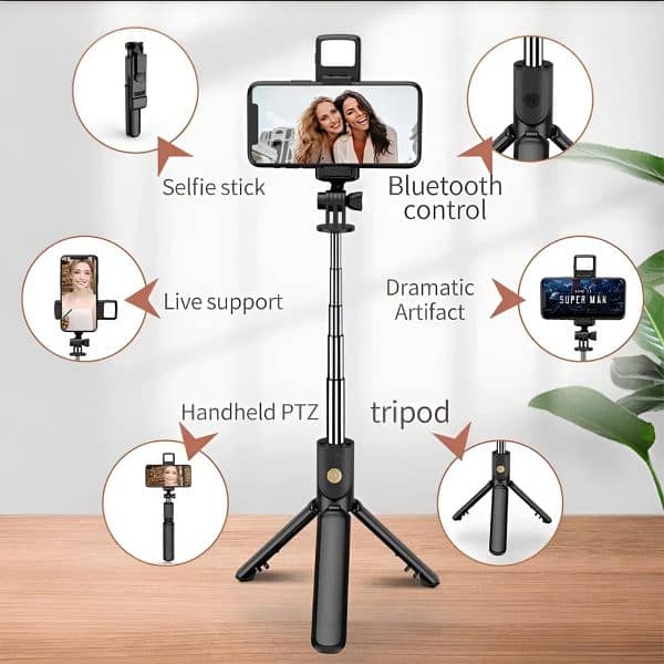 R1s Selfie Stick With Tripod | Bluetooth Foldable Selfie Rod For Phone 8