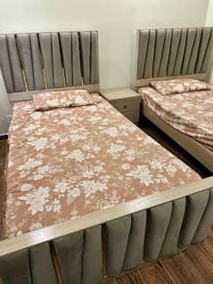 bed set | 2 single beds | side table | imported wooden beds