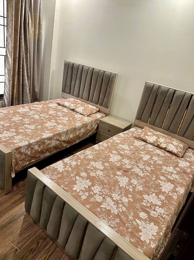 bed set | 2 single beds | side table | imported wooden beds 2