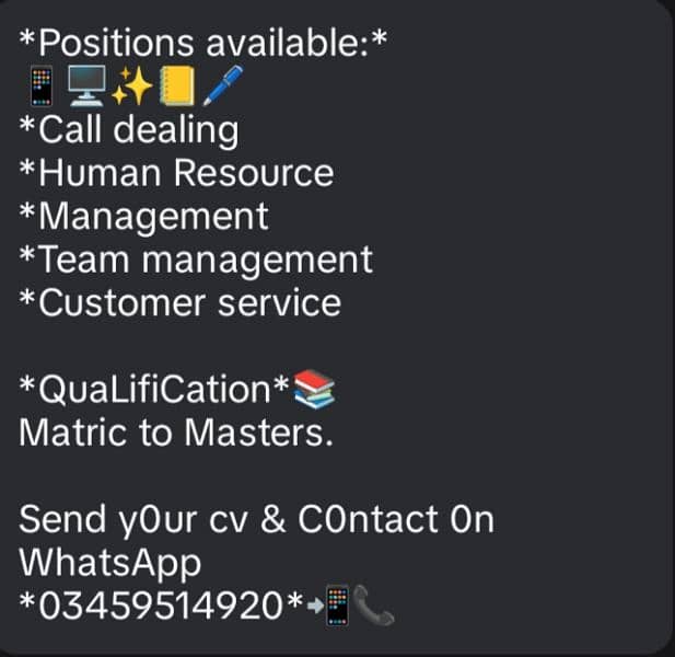 Need males and females staff 0