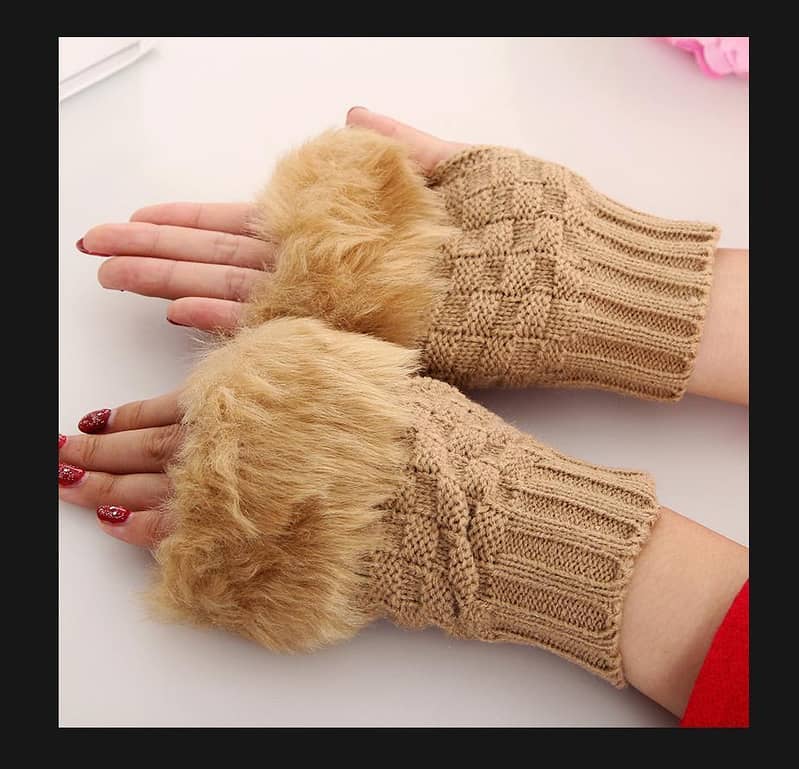 2 Pcs Jersey Plain Fur Fingerless Gloves 5