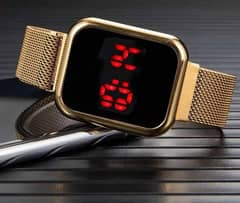 Led display digital watch with magnetic strap