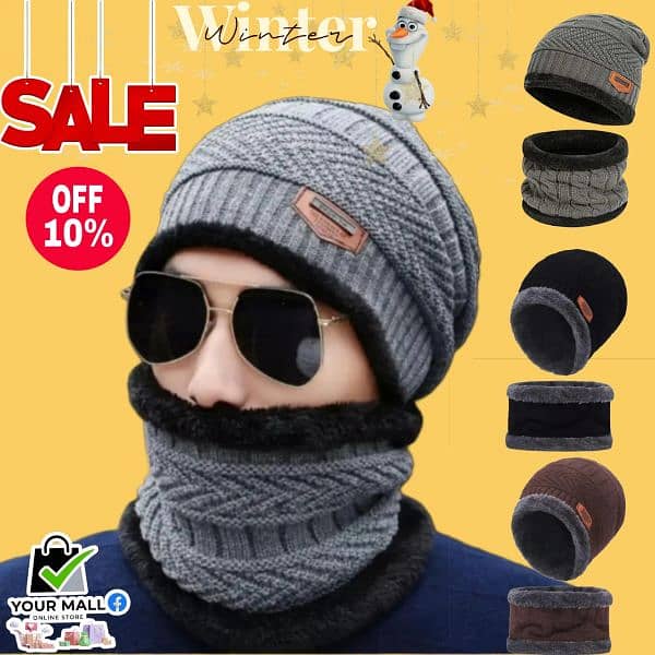 2 Pcs Wool Beanie And Neck Warmer . 0