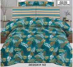 Luxurious green printed cotton  king size Bedsheet set -3 piece