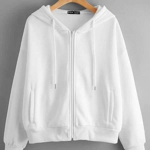 Stylish White Plain Fleece Zip-Up Hoodie for Women - Comfortably 1