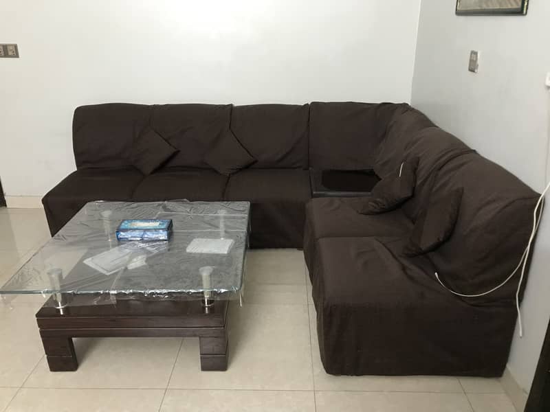 L shaped 5 Seater Sofa with wooden center table 0