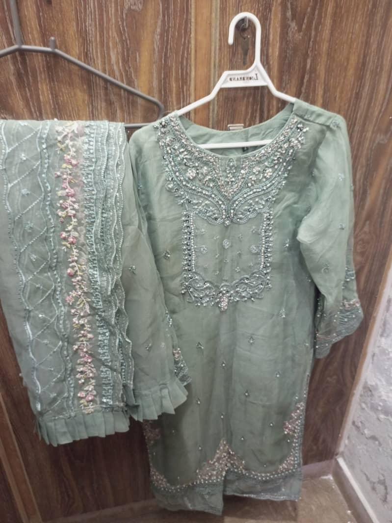 Fancy organza embroidery suit 1