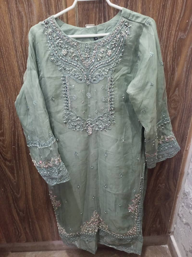 Fancy organza embroidery suit 5