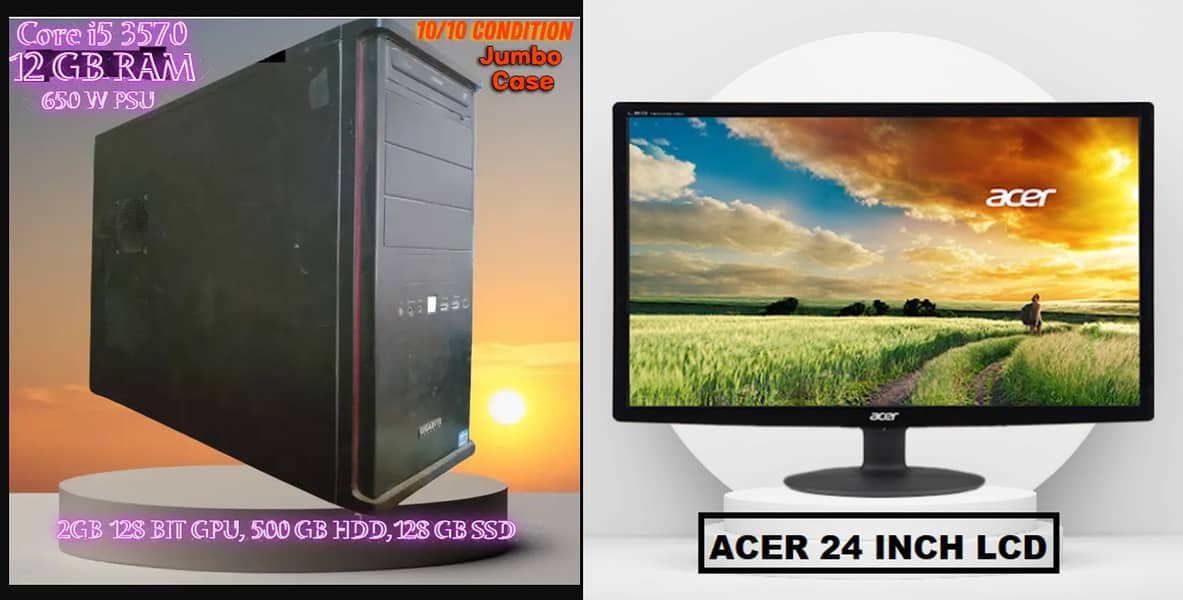 I5 4Gen Gaming Tower PC With Acer 24 Inch Moniter 12GB RAM,500/128 SSD 0