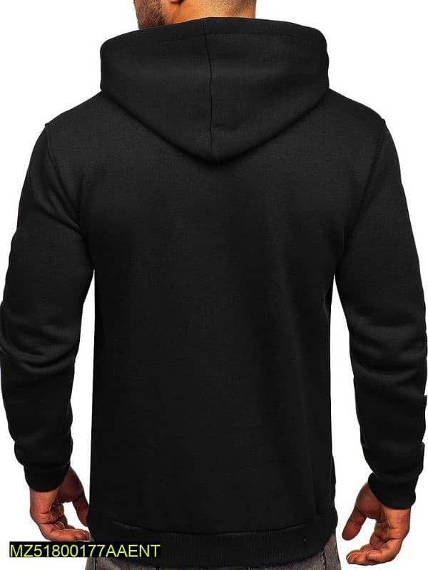 Unisex Fleece Plain Hoodie, Black 2