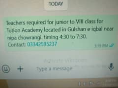 Teachers Required Junior To VIII