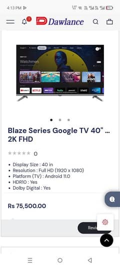 DAWLANCE LED TV GOOGLE TV 40 INCH