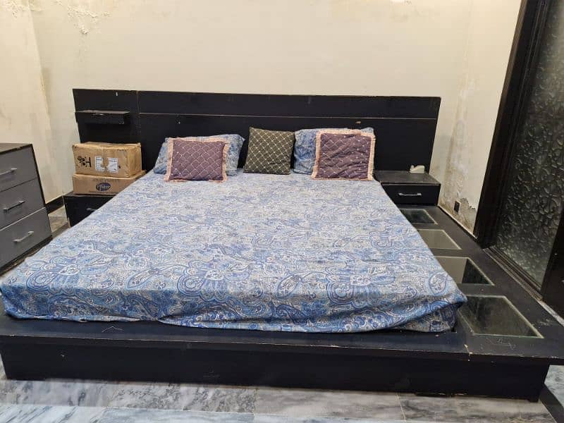 King-Size Bed with Storage and Side Table Set for Sale 0