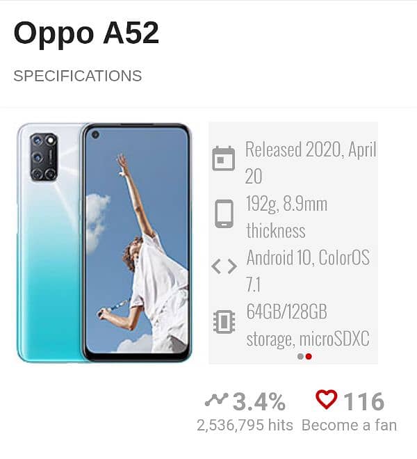 Oppo A52 4Gb/128Gb with the processor of Snapdragon 665 1