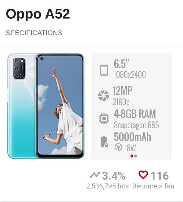 Oppo A52 4Gb/128Gb with the processor of Snapdragon 665 2