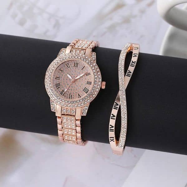 woman Diamond Artificial set Roman watch Rose gold 1