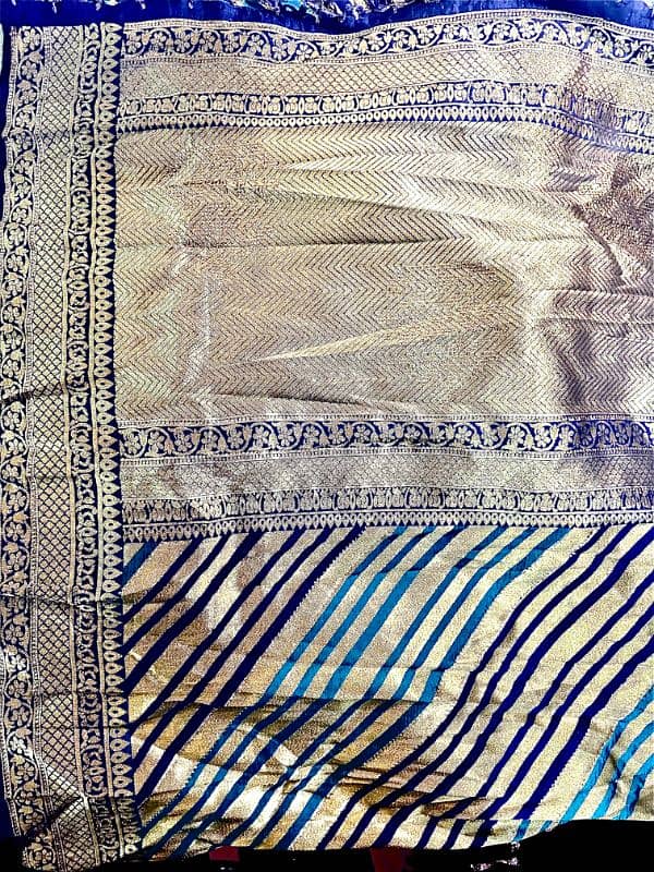 Indian Banarsi Saree Unstitch Luxury Fabric Golden Cheap Price 3