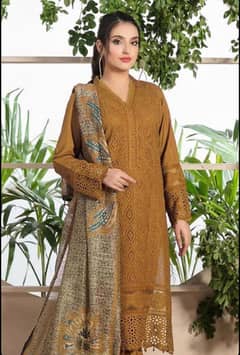 2 PCs women,s unstitched dhanak chickankari pattern suit