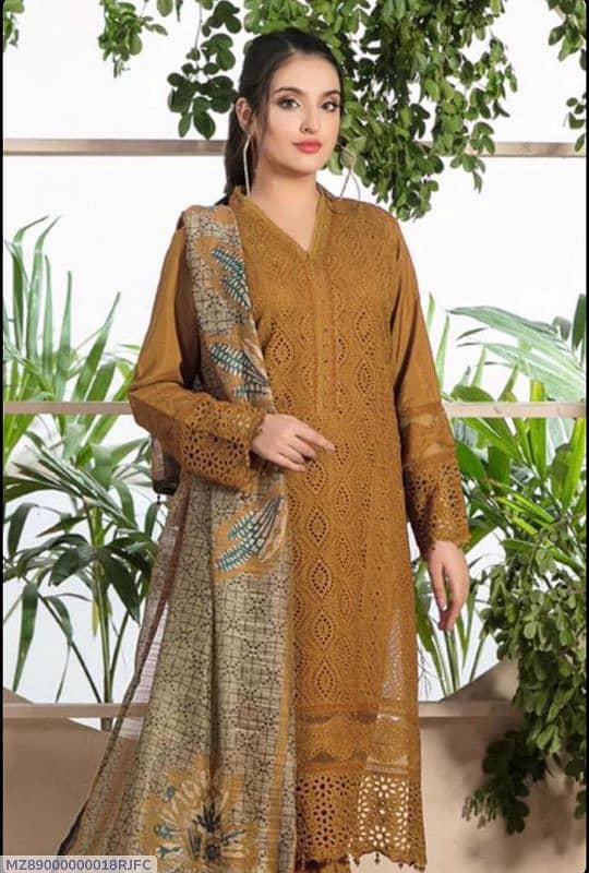 2 PCs women,s unstitched dhanak chickankari pattern suit 2