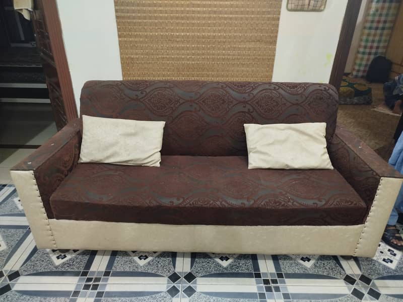 Wood made, velvet poshish, slightly used sofa for sale 1