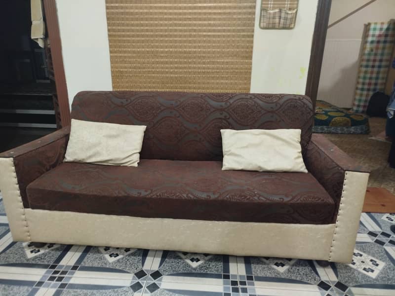 Wood made, velvet poshish, slightly used sofa for sale 7