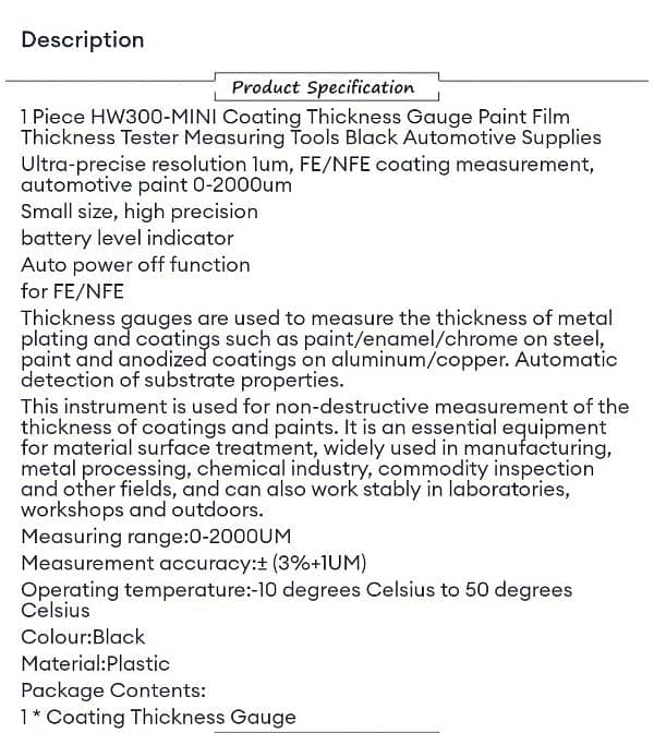 HW300MINI Thickness Gauge Tester Auto Car Paint Measuring-White 7