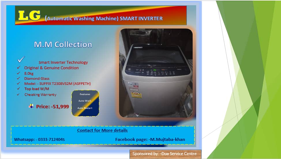 Smart Inverter Washing Machine(Genuine Condition) 8