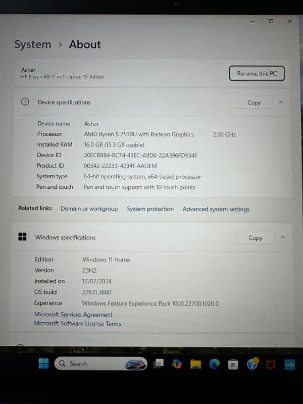 HP envy x360 2-in-1 convertible ryzen 5 7th gen 16gb/512gb 6