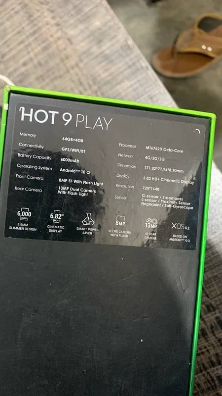 ifinix hot 9play 4/64GB 6000mh battery with box 1