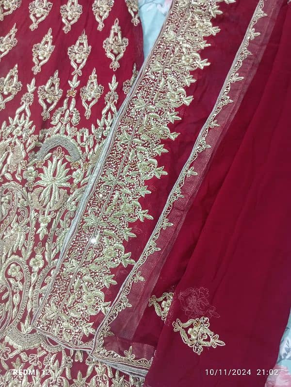 New design Bridal lehnga blood Red color with pure kora work 2