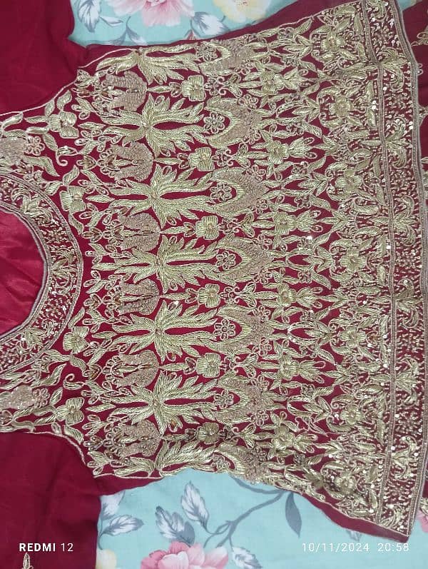 New design Bridal lehnga blood Red color with pure kora work 8