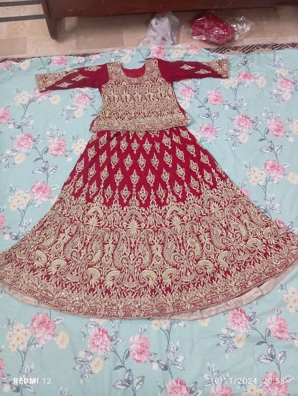 New design Bridal lehnga blood Red color with pure kora work 9