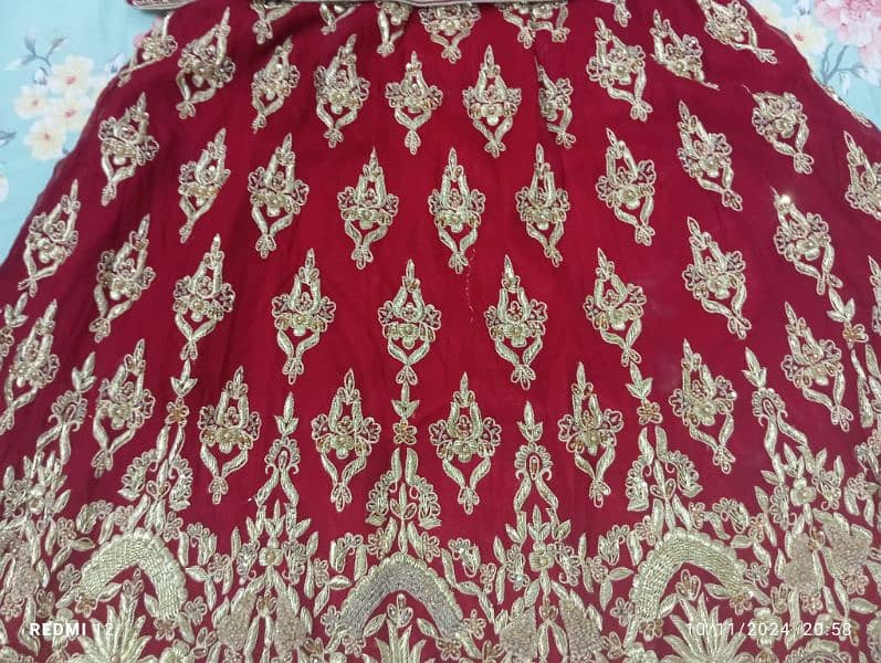 New design Bridal lehnga blood Red color with pure kora work 11