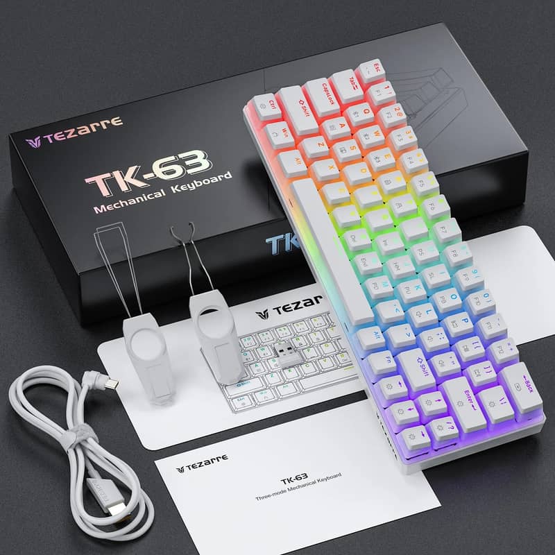 Tezarre TK63 Pro RGB Wireless Gaming Keyboard - White/Black (Gateron R 1