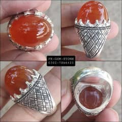 Irani Carnelian Aqeeq Stone Hand Made Chandi Ring