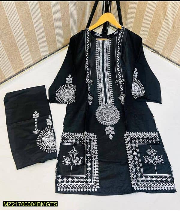 2 PCs Block print Woman Stitched Linen Suit 0