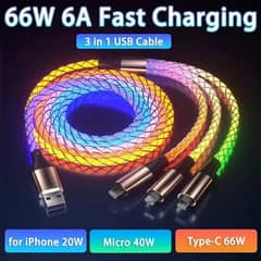 66W RGB Super Fast Charging Cable Type-C Micro