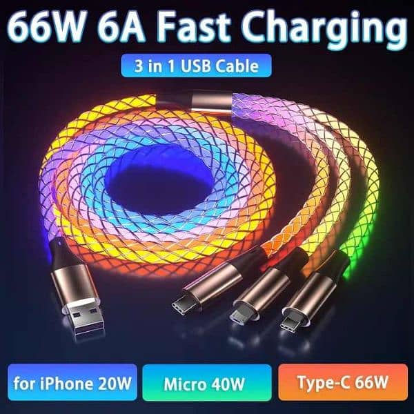 66W RGB Super Fast Charging Cable Type-C Micro 0