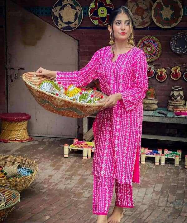 Product Name*: 2 Pcs Digital Block Printed Arabic Lawn Chunri Suit 0