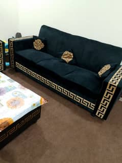 6 seater sofa black velvet Versace style