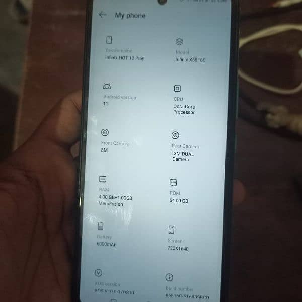 Infinix hot 12 play with box and charger condition 10/8 battery 6000mh 3