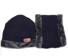 2 Pcs Wool Plain Beanie And Neck Warmer