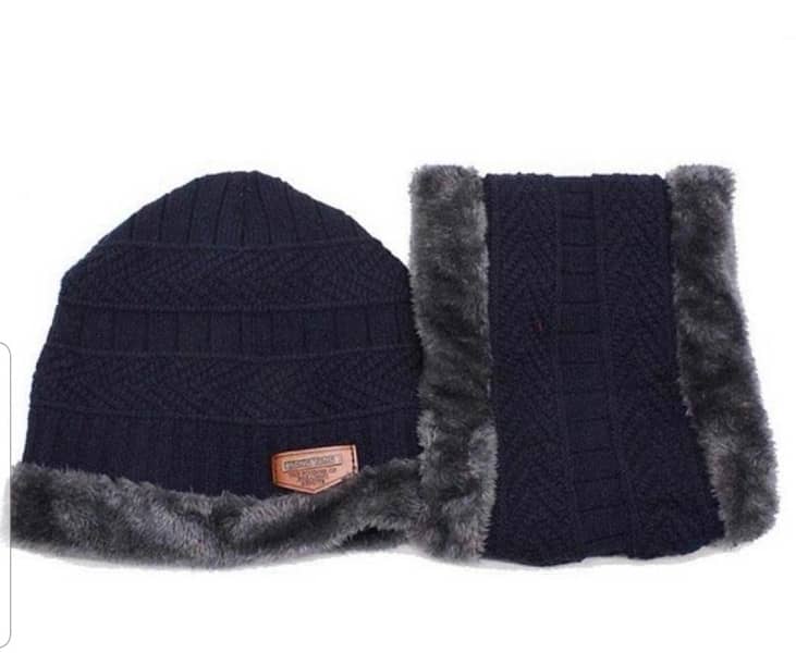 2 Pcs Wool Plain Beanie And Neck Warmer 0