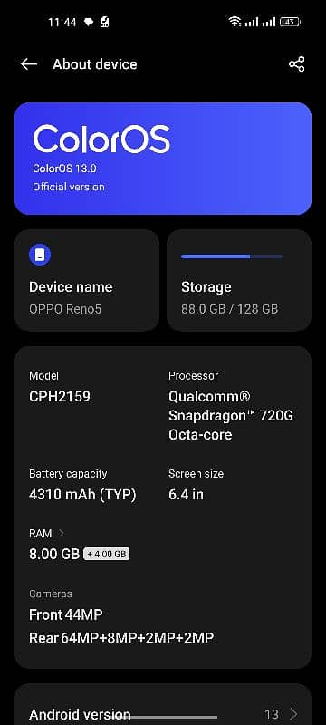 Oppo Reno 5 8+4GB Ram 128 GB 5