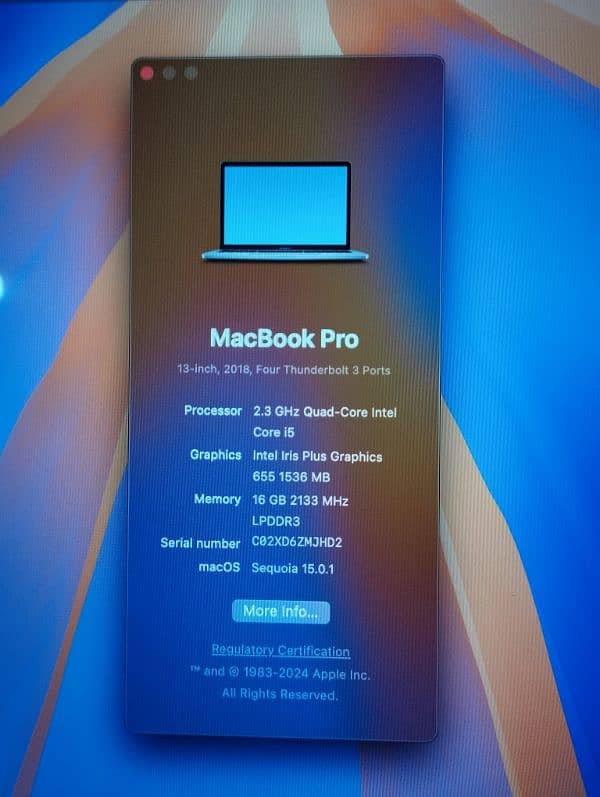 MacBook Pro 2018 Touch Bar 16GB RAM 256GB Storage i5 5