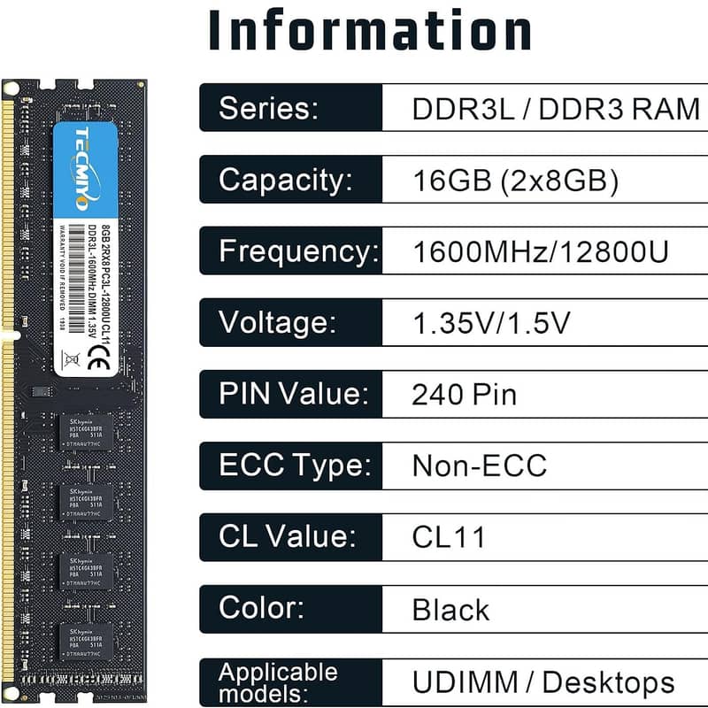 Brand New RAM DDR3 L 1600MHz 16GB 2X8GB 1