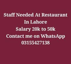 Staff Needed At Restaurant In Lahore