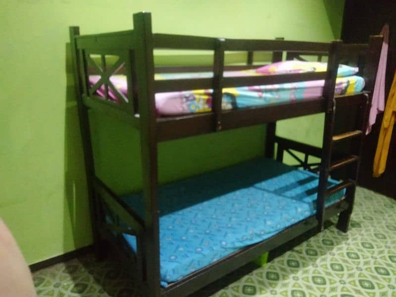 Wooden Bunk Bed with 2 Mattresses (Slightly Used) 3