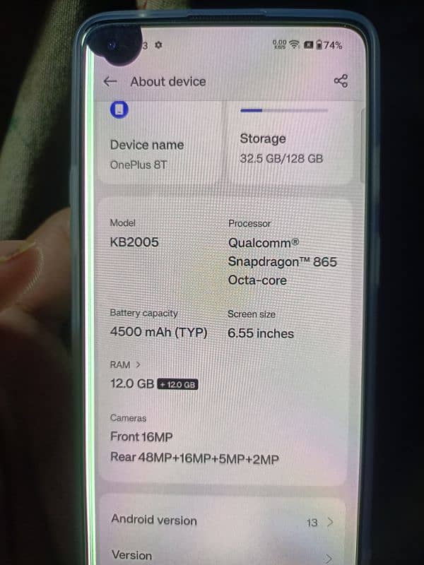 oneplus 8t 128gb ufs rom 12+12 gb ram Android 13 0